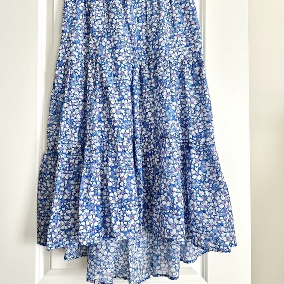 XIRENA Blue Floral Cotton Silk Blend High Low Midi Skirt Size S - Picture 5 of 8